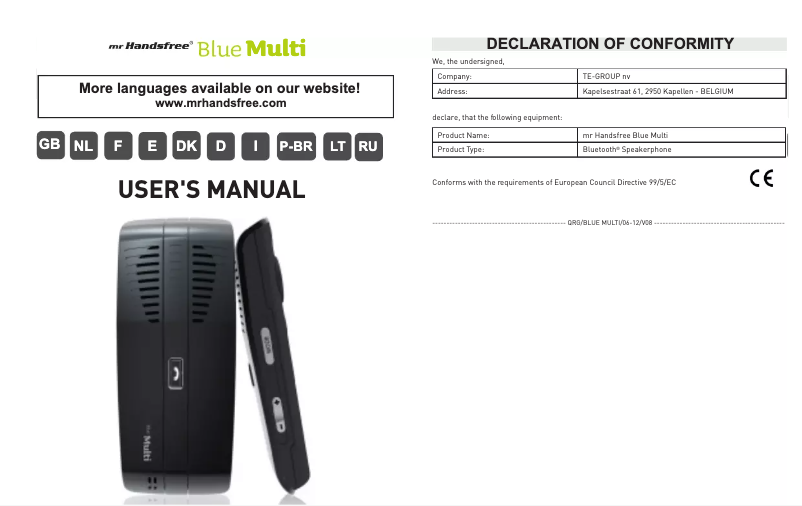 Page n°1 - Manuel utilisateur Mr. Handsfree Blue Multi