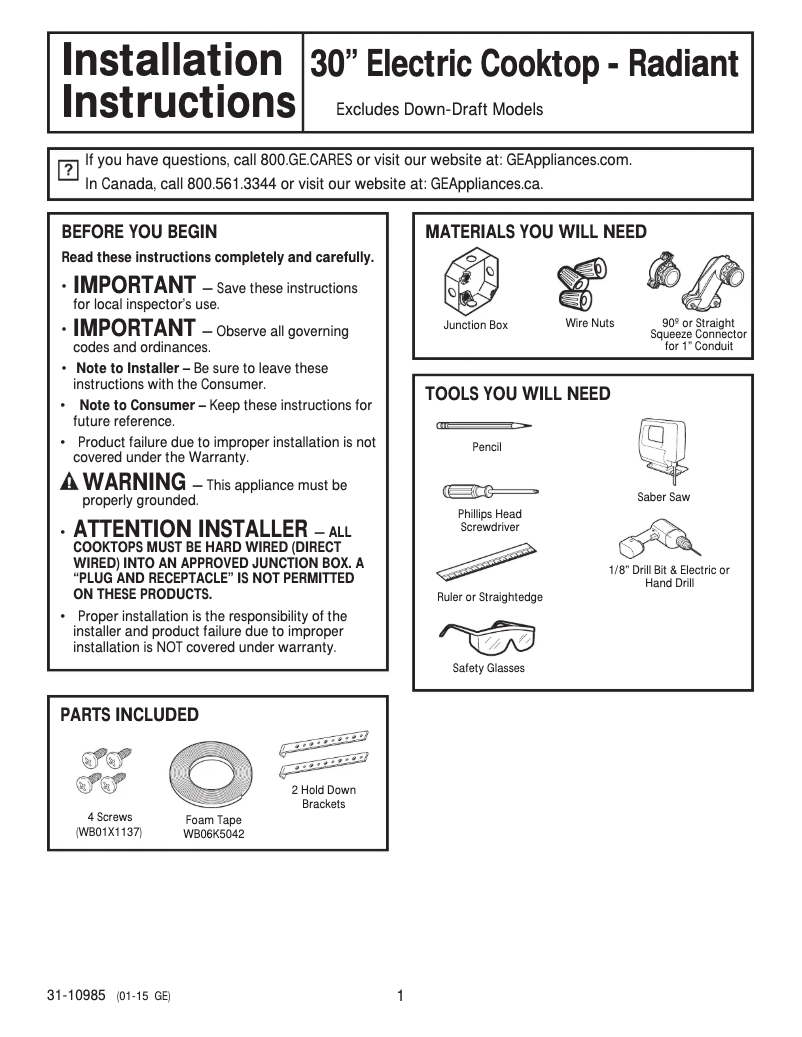 Page 1 of the manual Technical Sheet GE JP3030SJSS