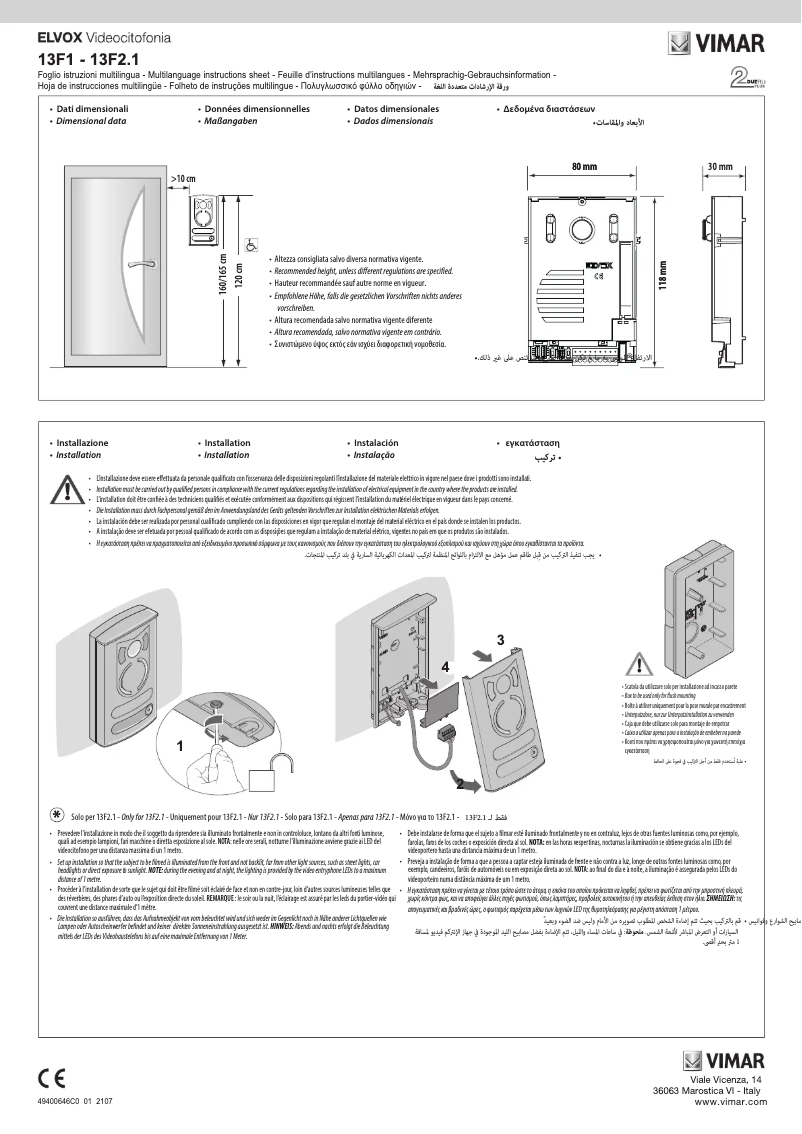 Page 1 de la notice Instructions / montage Vimar ELVOX 6209P/M