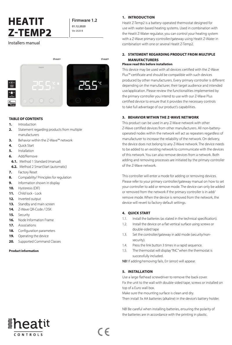Image de la première page du manuel de l'appareil Z-Temp2