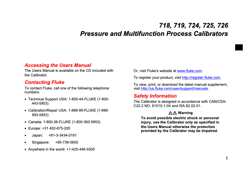 Page n°1 - Instructions de sécurité Fluke 719