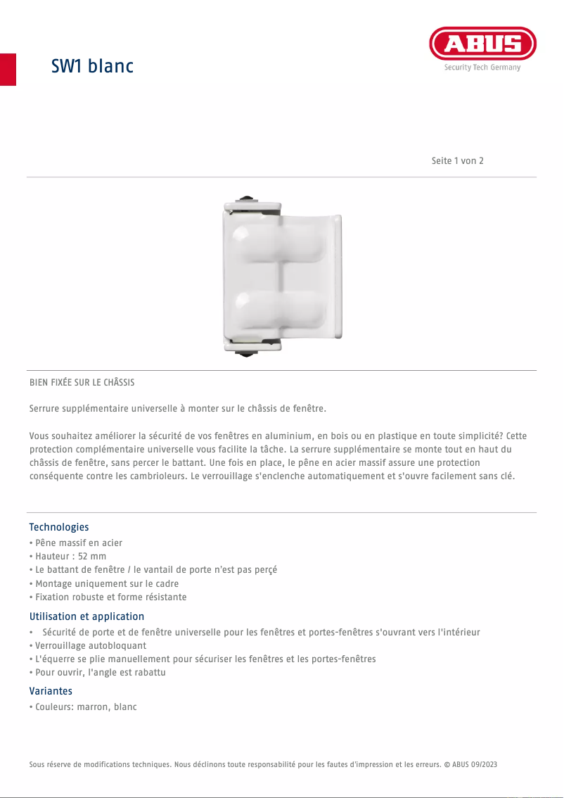 Image de la première page du manuel de l'appareil SW1