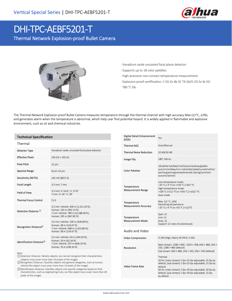 Page 1 de la notice Fiche technique Dahua Technology TPC-AEBF5201-T