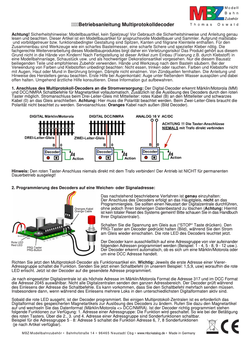 Page 1 de la notice Manuel utilisateur MBZ 73005