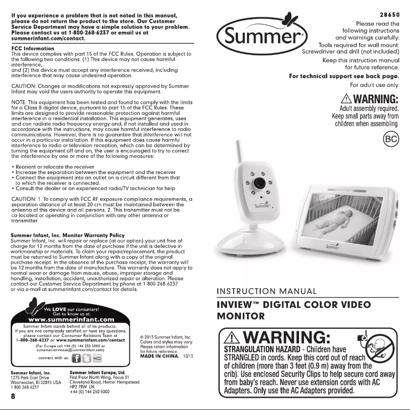 Página 1 del manual Manual de usuario Summer Infant In View 28650