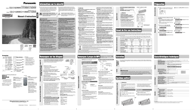 Página 1 del manual Manual de usuario Panasonic CQ-1313NW