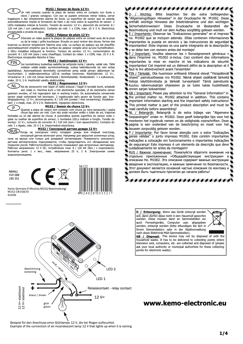 Page 1 de la notice Manuel utilisateur Kemo M152