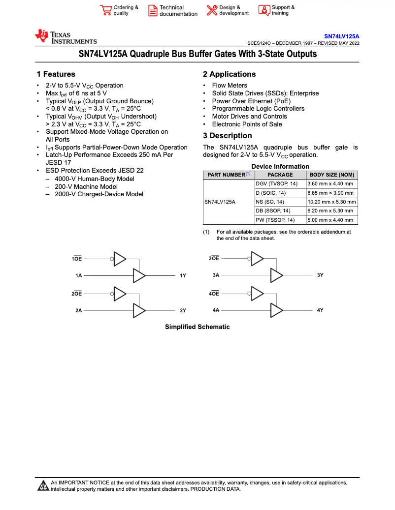 Page 1 de la notice Manuel utilisateur Texas Instruments SN74LV125APWR