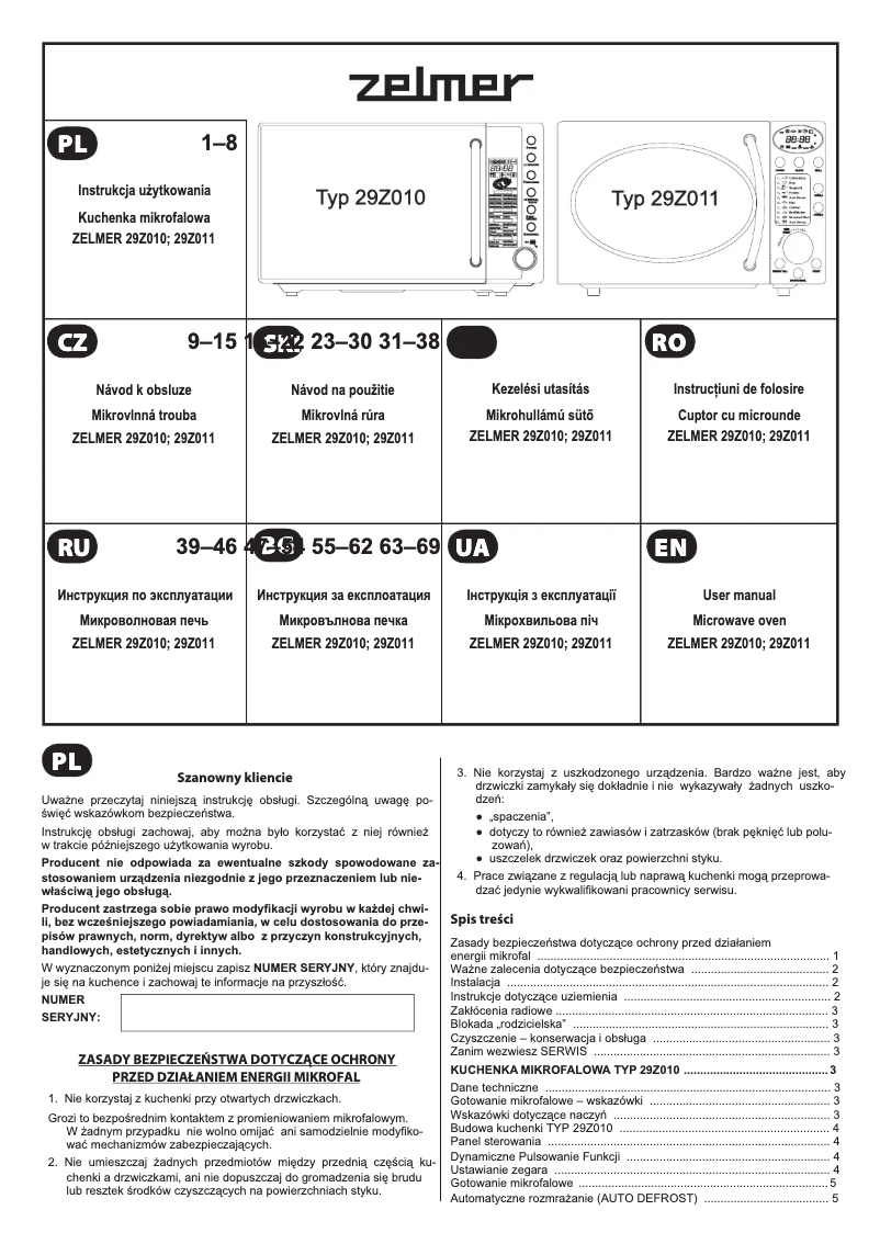 Page 1 de la notice Manuel utilisateur Zelmer 29Z010