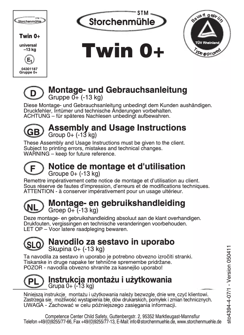 Page n°1 - Manuel utilisateur Storchenmuhle Twin One
