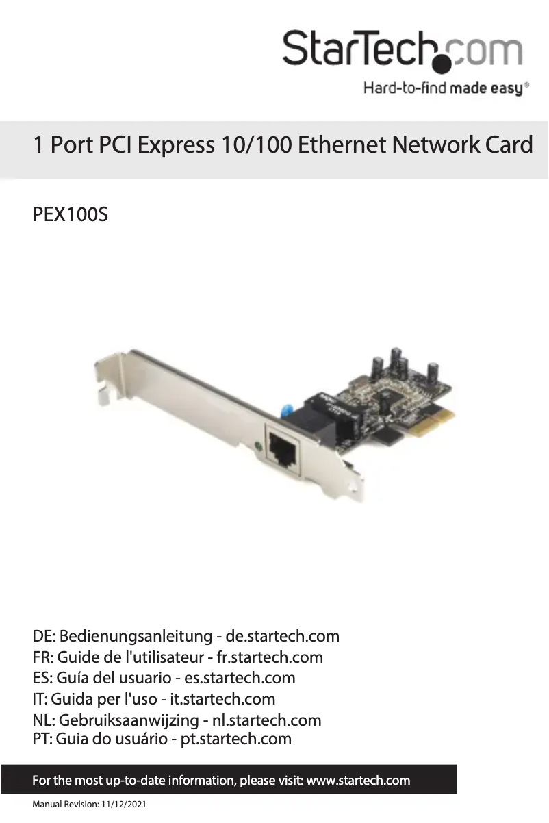 Page 1 de la notice Manuel utilisateur StarTech.com PEX100S