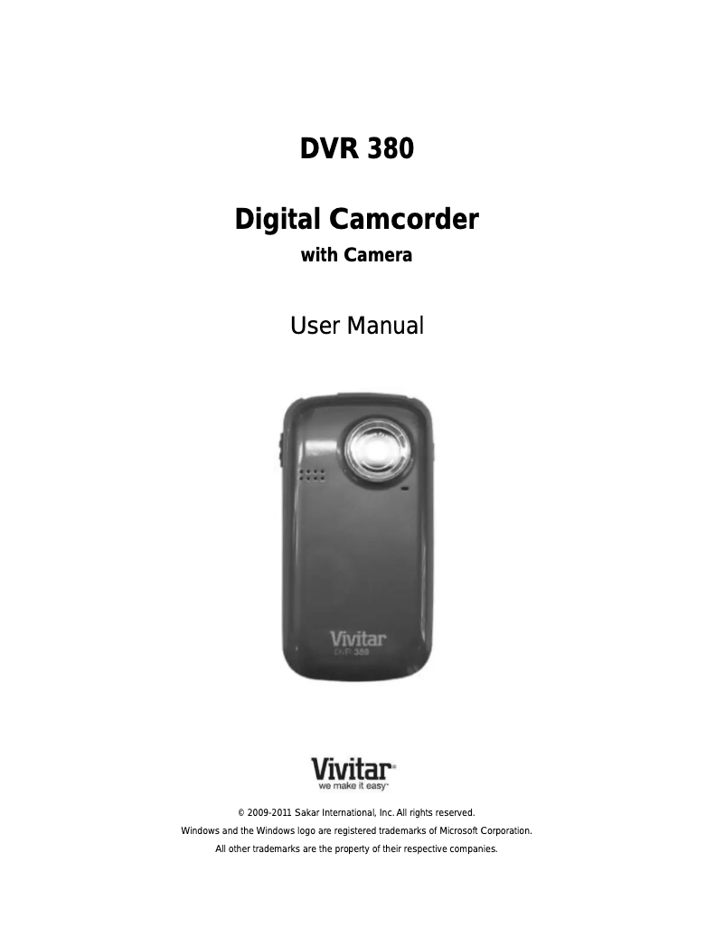 Page n°1 - Manuel utilisateur Vivitar DVR 380