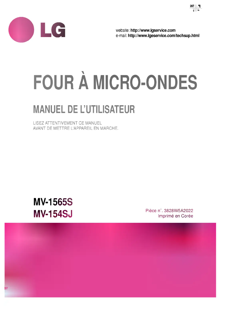 Page 1 de la notice Manuel utilisateur LG MV-154SD