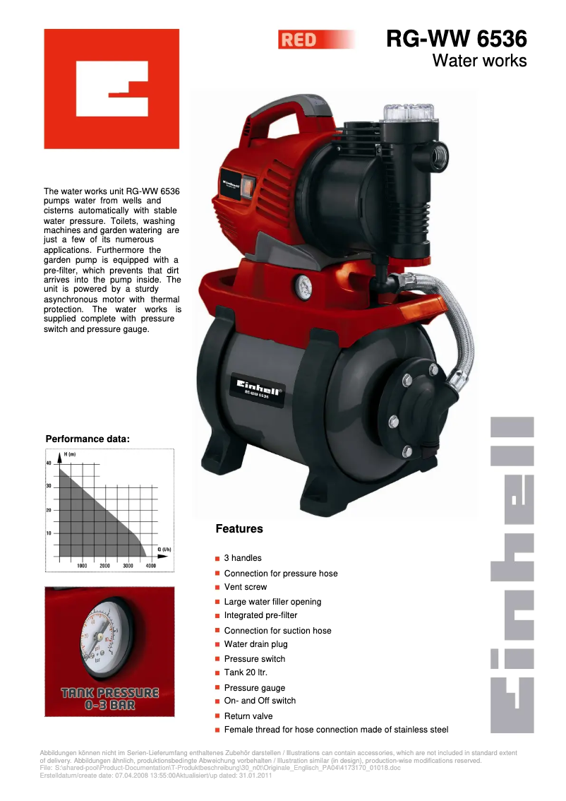 Page n°1 - Manuel utilisateur Einhell RG-WW 6536