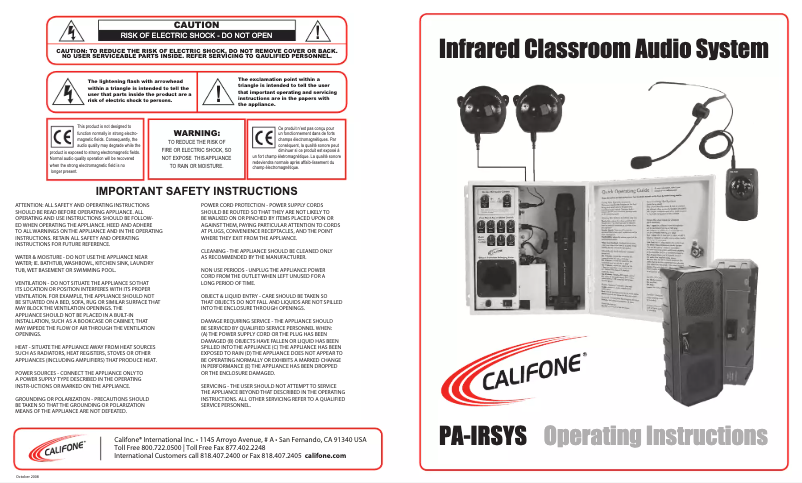 Página 1 del manual Manual de usuario Califone PA-IRSYS