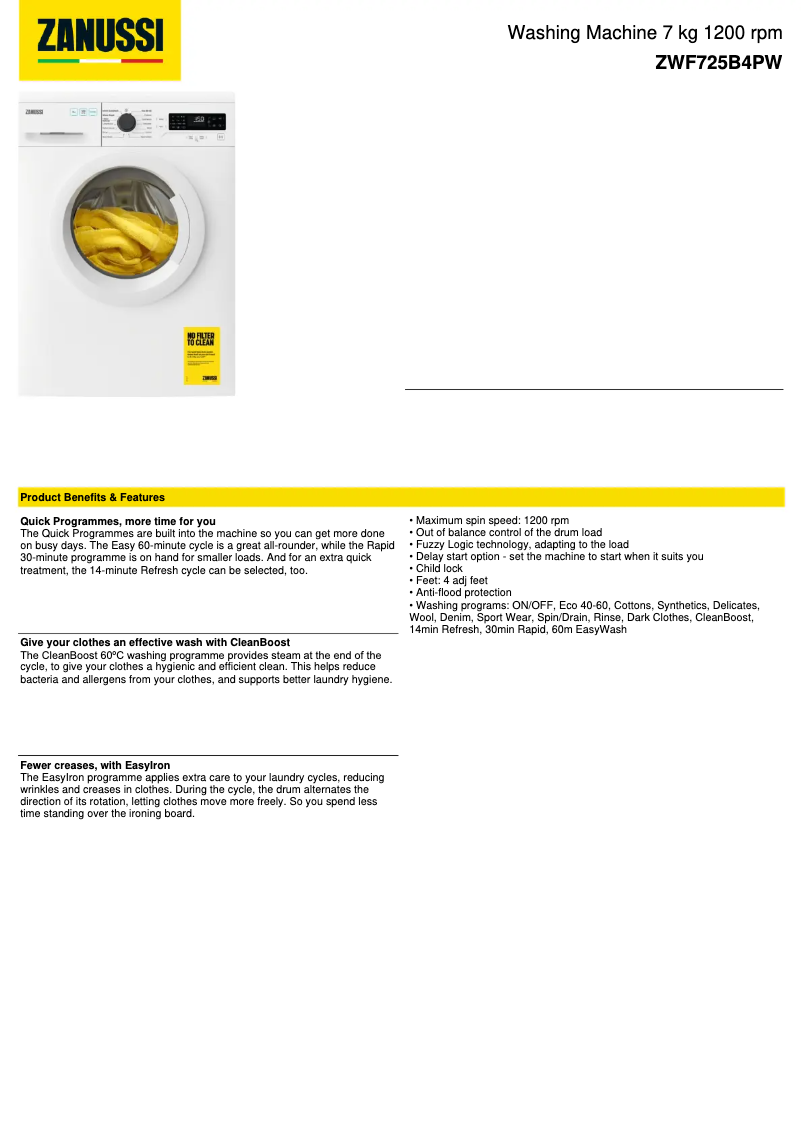 Image de la première page du manuel de l'appareil ZWF725B4PW