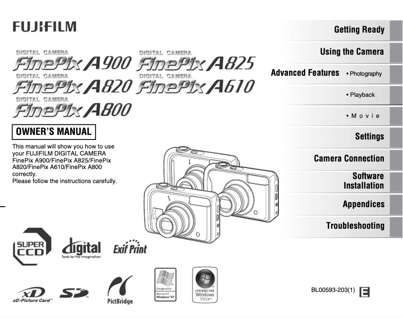 Page 1 de la notice Manuel utilisateur Fujifilm FinePix A825