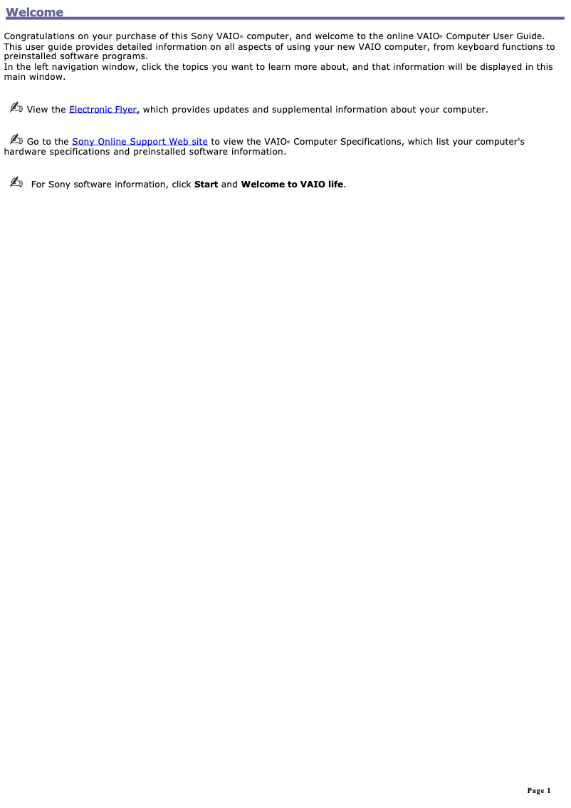 Page 1 de la notice Manuel utilisateur Sony Vaio PCG-K27