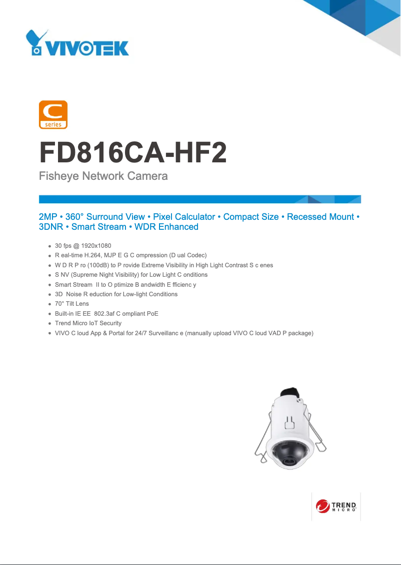 Page 1 de la notice Fiche technique Vivotek FD816CA-HF2