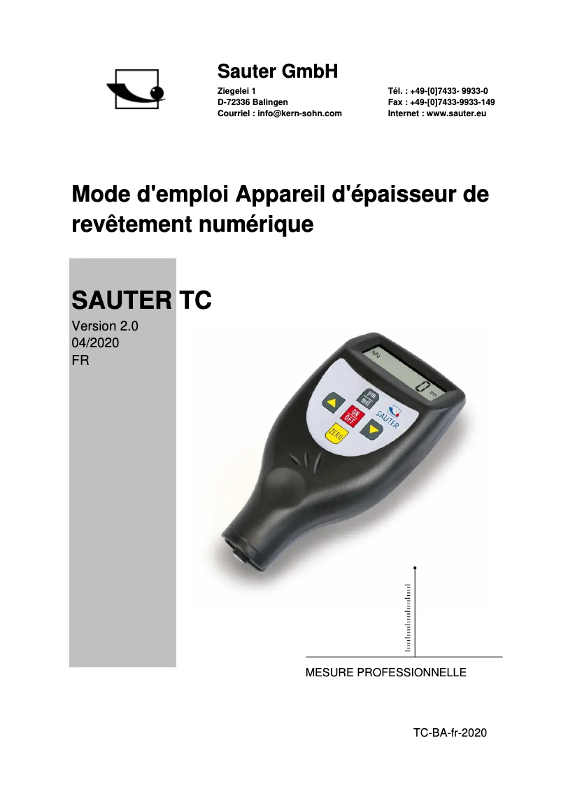 Page 1 de la notice Manuel utilisateur Sauter TC 1250-0.1F