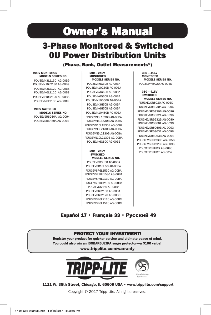 Page n°1 - Manuel utilisateur Tripp Lite PDU3EVN10L2130B