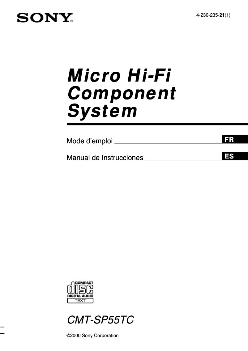Page 1 de la notice Manuel utilisateur Sony CMT-SP55TC