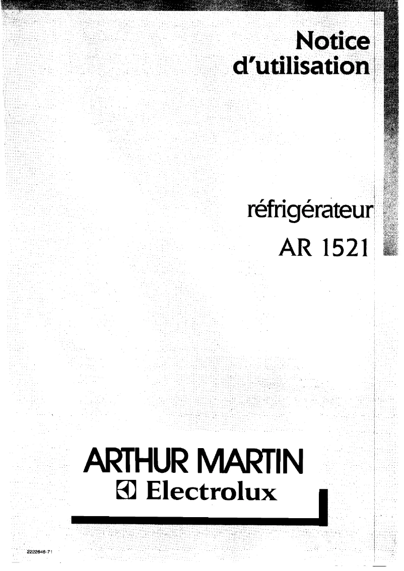 Page 1 de la notice Manuel utilisateur Arthur Martin-Electrolux AR1521W