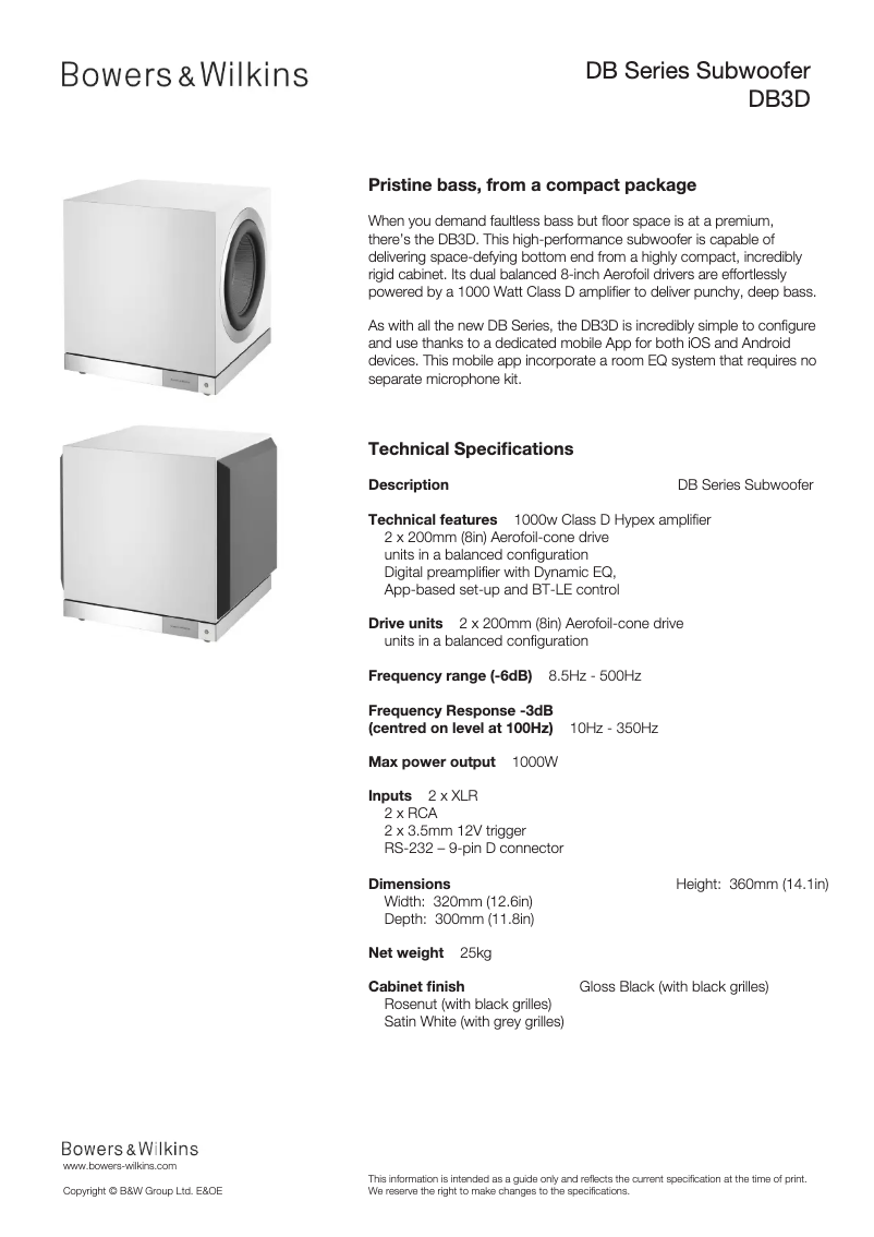 Page n°1 - Fiche technique Bowers & Wilkins DB3D