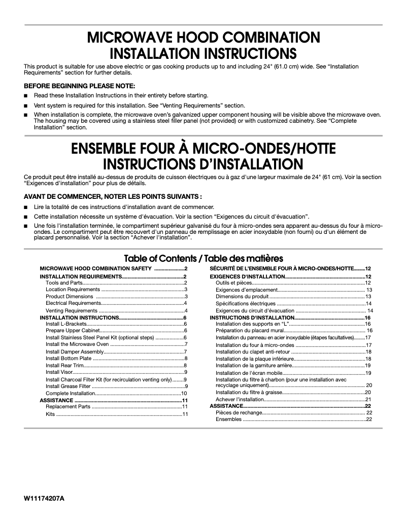 Page n°1 - Guide d'installation Amana UMH50008HS
