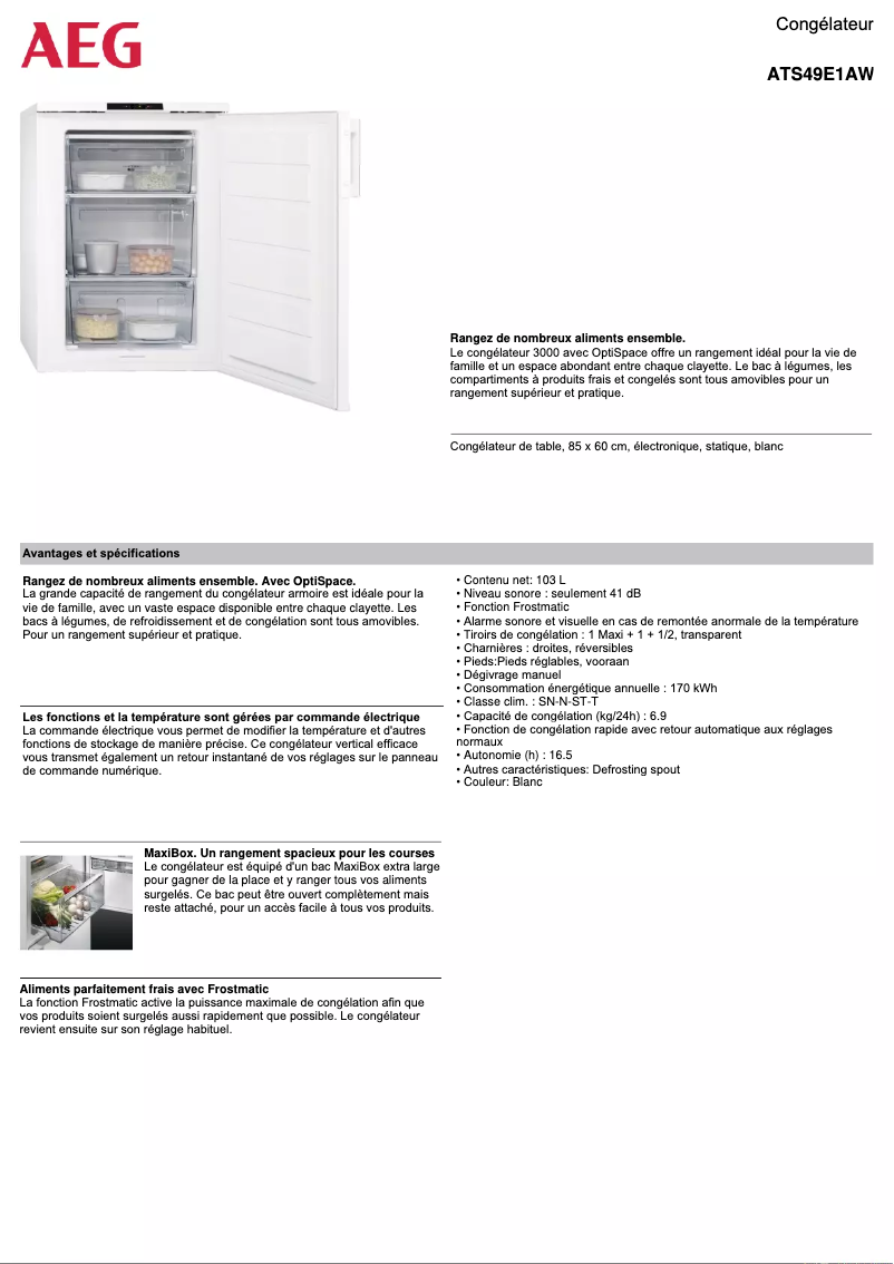 Page n°1 - Fiche technique AEG ATS49E1AW