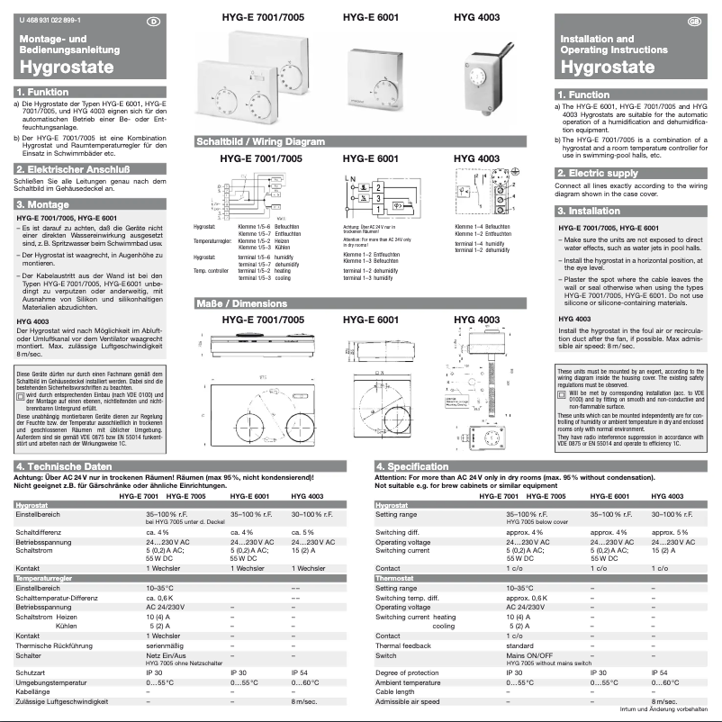 Image de la première page du manuel de l'appareil HYG-E 7001