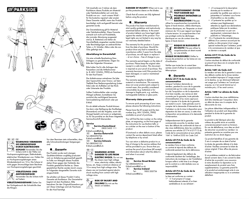 Page 1 de la notice Manuel utilisateur Parkside HG06253