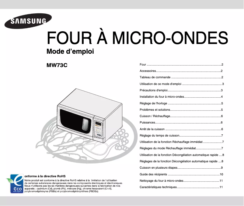 Página 1 del manual Manual de usuario Samsung MW73C
