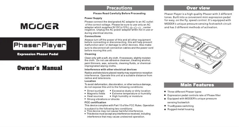 Page 1 de la notice Manuel utilisateur Mooer PhaserPlayer