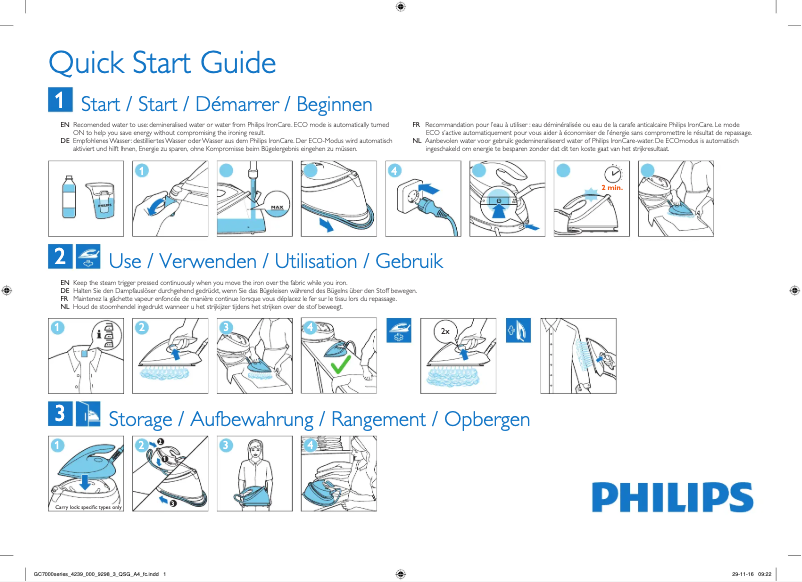 Page n°1 - Guide de démarrage rapide Philips PerfectCare Viva GC7057