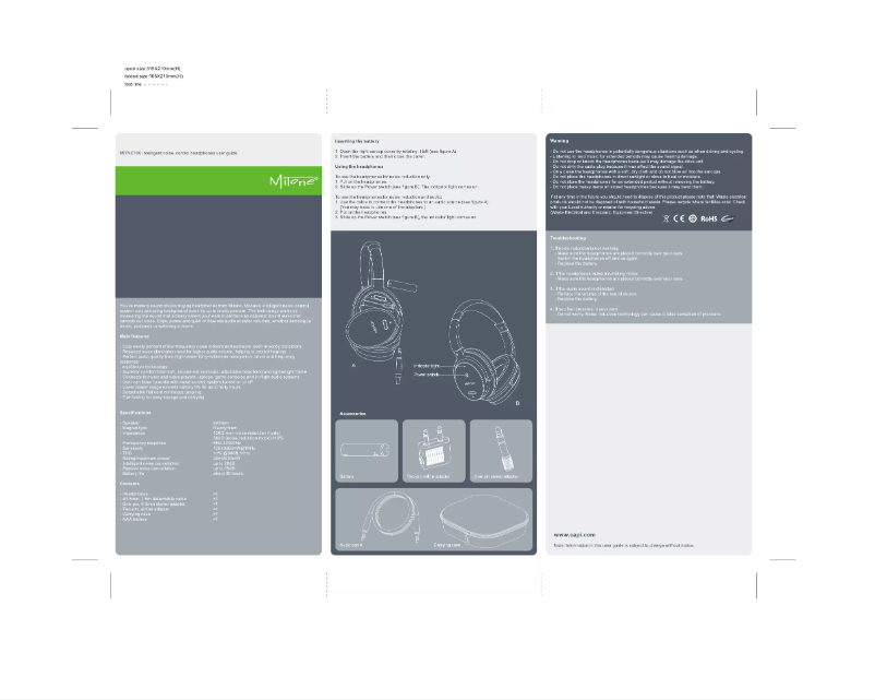 Page 1 de la notice Manuel utilisateur MiTone MITNC100