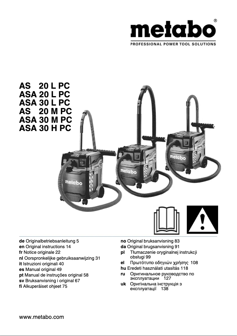 Page n°1 - Manuel utilisateur Metabo ASA 30 H PC