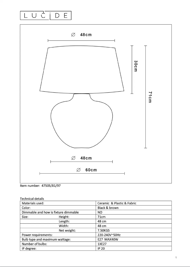 Page 1 de la notice Manuel utilisateur Lucide Ramses 47505/81/97