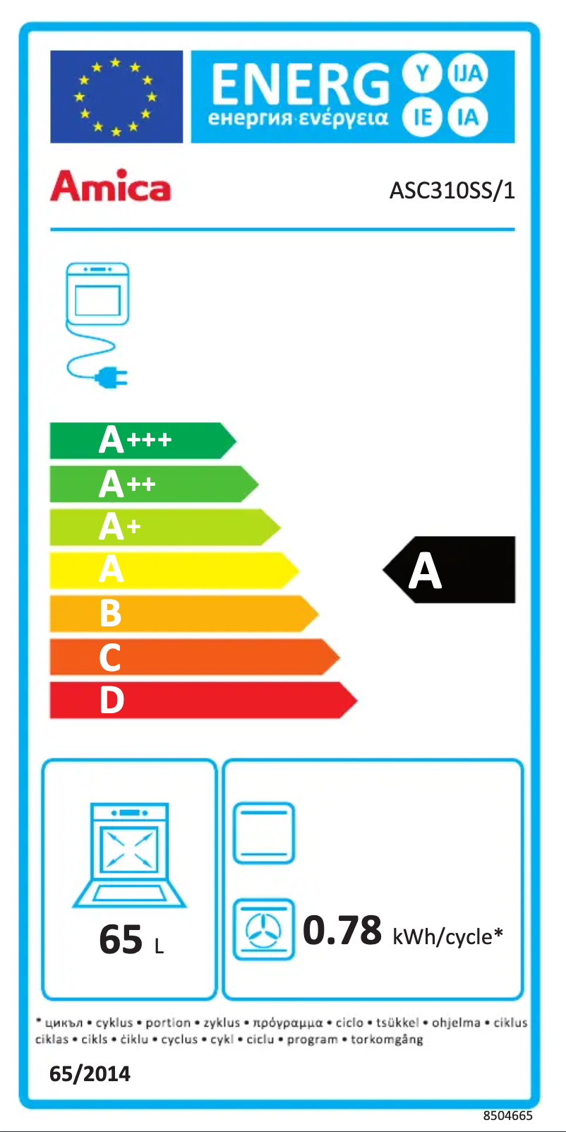 Página 1 del manual Etiqueta energética Amica ASC310SS