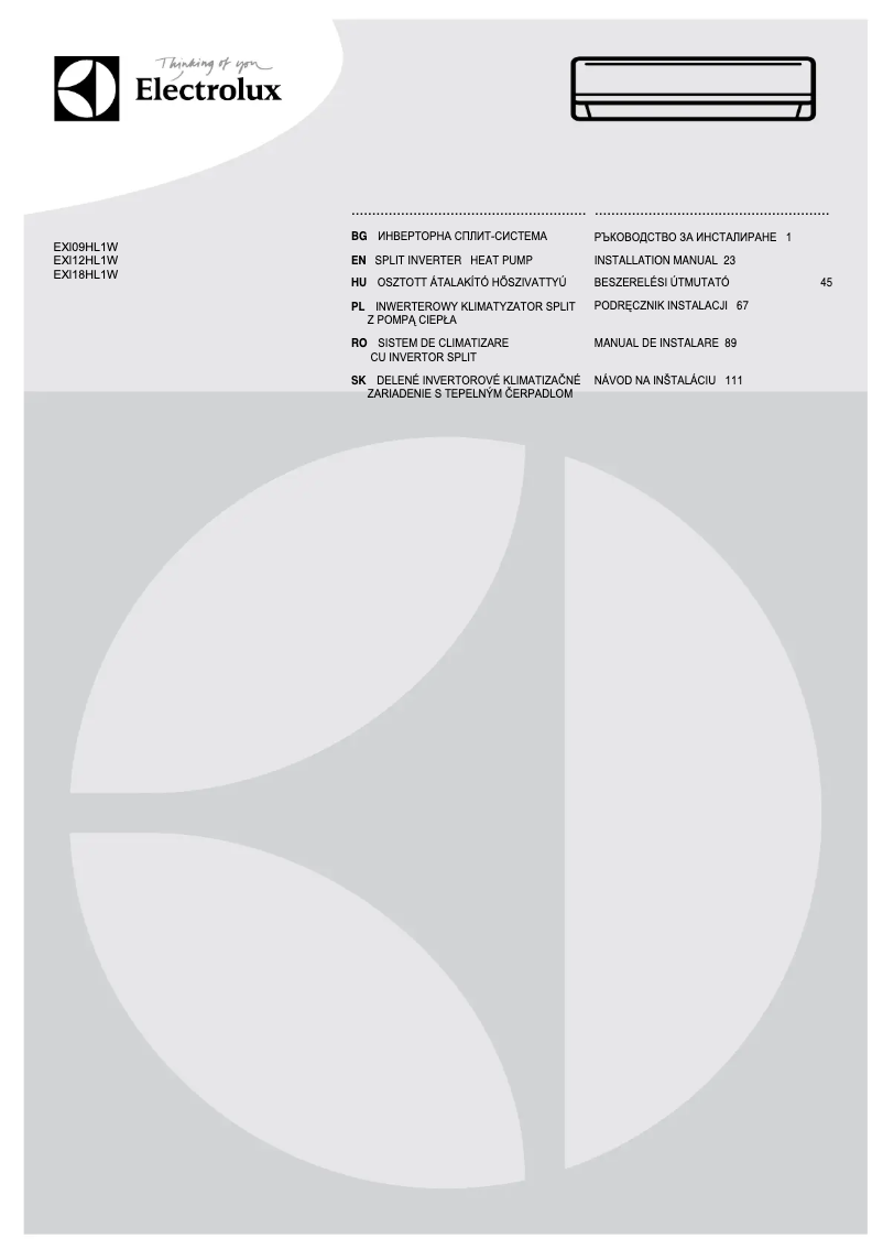 Page n°1 - Guide d'installation Electrolux EXI18HL1WE