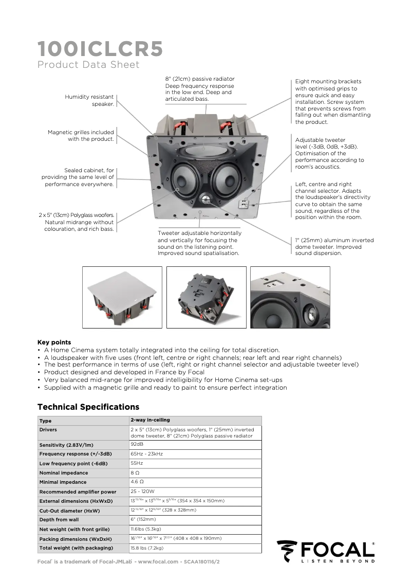Page 1 de la notice Fiche technique Focal 100 ICLCR 5