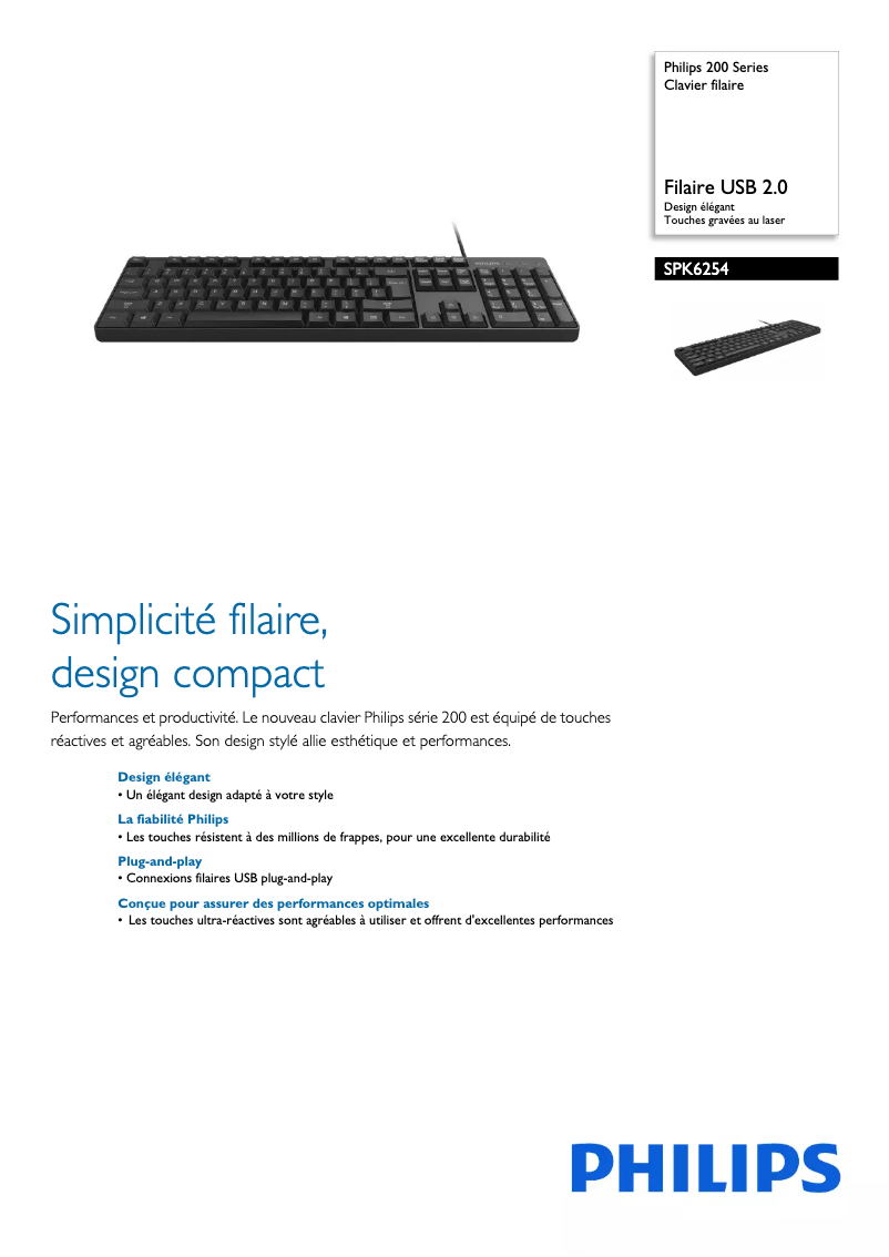 Page 1 de la notice Fiche technique Philips SPK6254