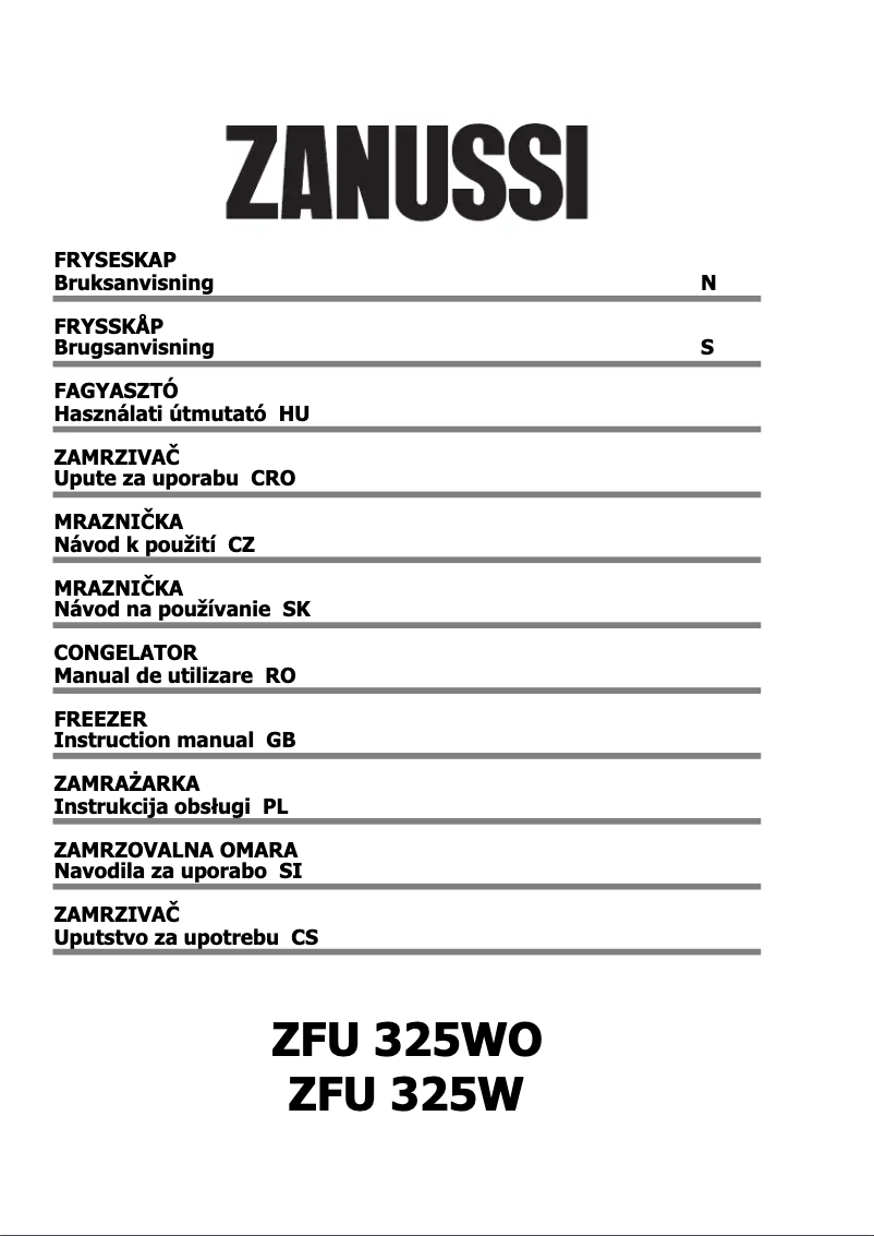 Page 1 de la notice Manuel utilisateur Zanussi ZFU 325 WO