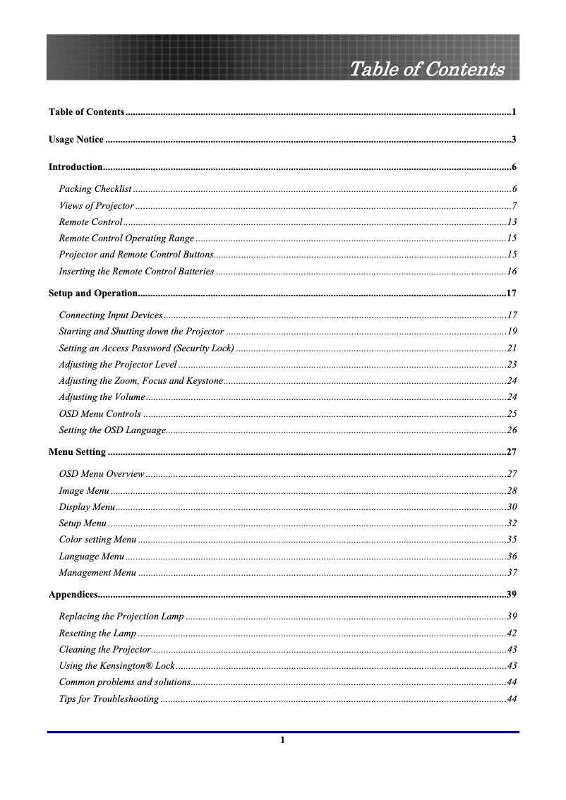 Page 1 de la notice Manuel utilisateur Optoma EP772