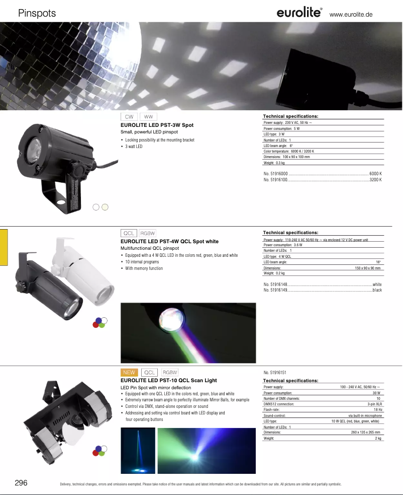 Página 1 del manual Catálogo Eurolite LED PST-3W