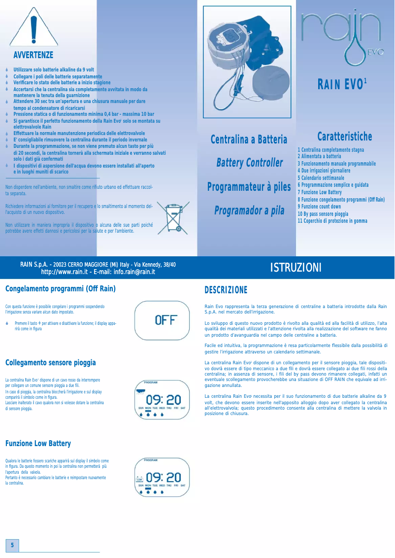 Page 1 de la notice Manuel utilisateur Rain Evo