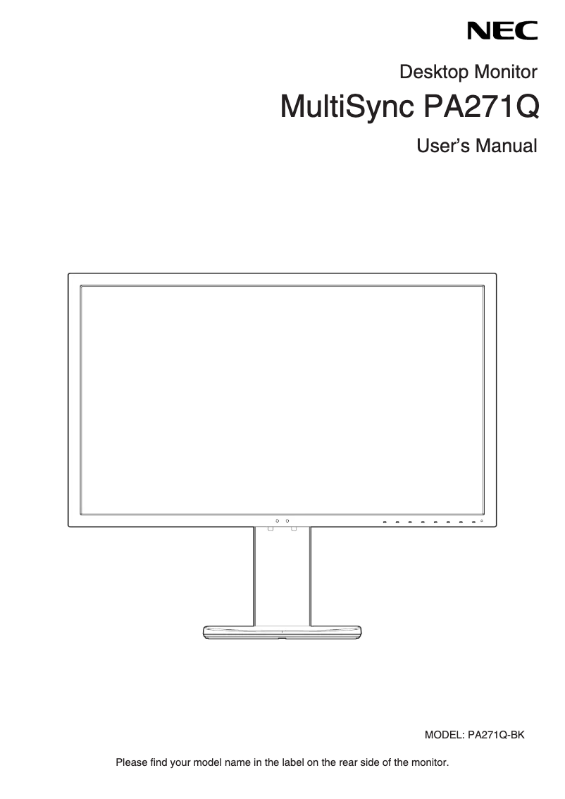 Imagen de la primera página del manual del dispositivo MultiSync PA271Q