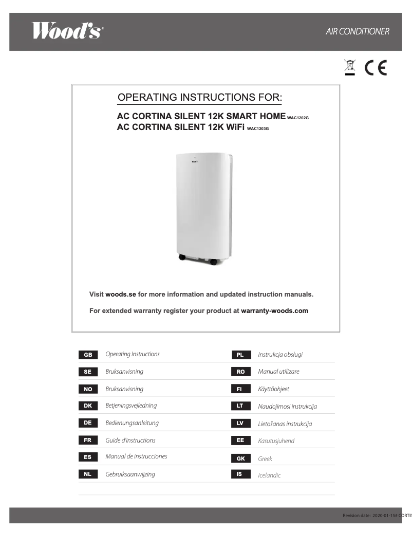 Image de la première page du manuel de l'appareil AC Cortina Silent 12K Smart Home WAC1202G