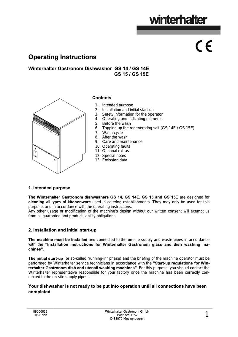 Page n°1 - Manuel utilisateur Winterhalter GS15E