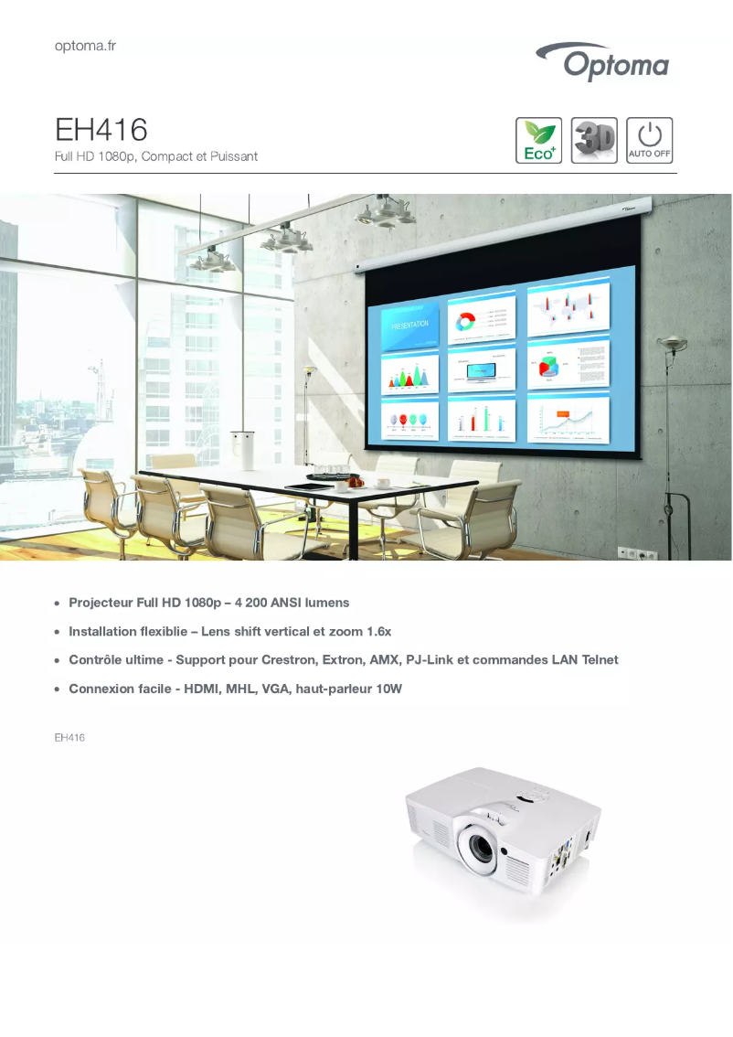 Page 1 de la notice Fiche technique Optoma EH416